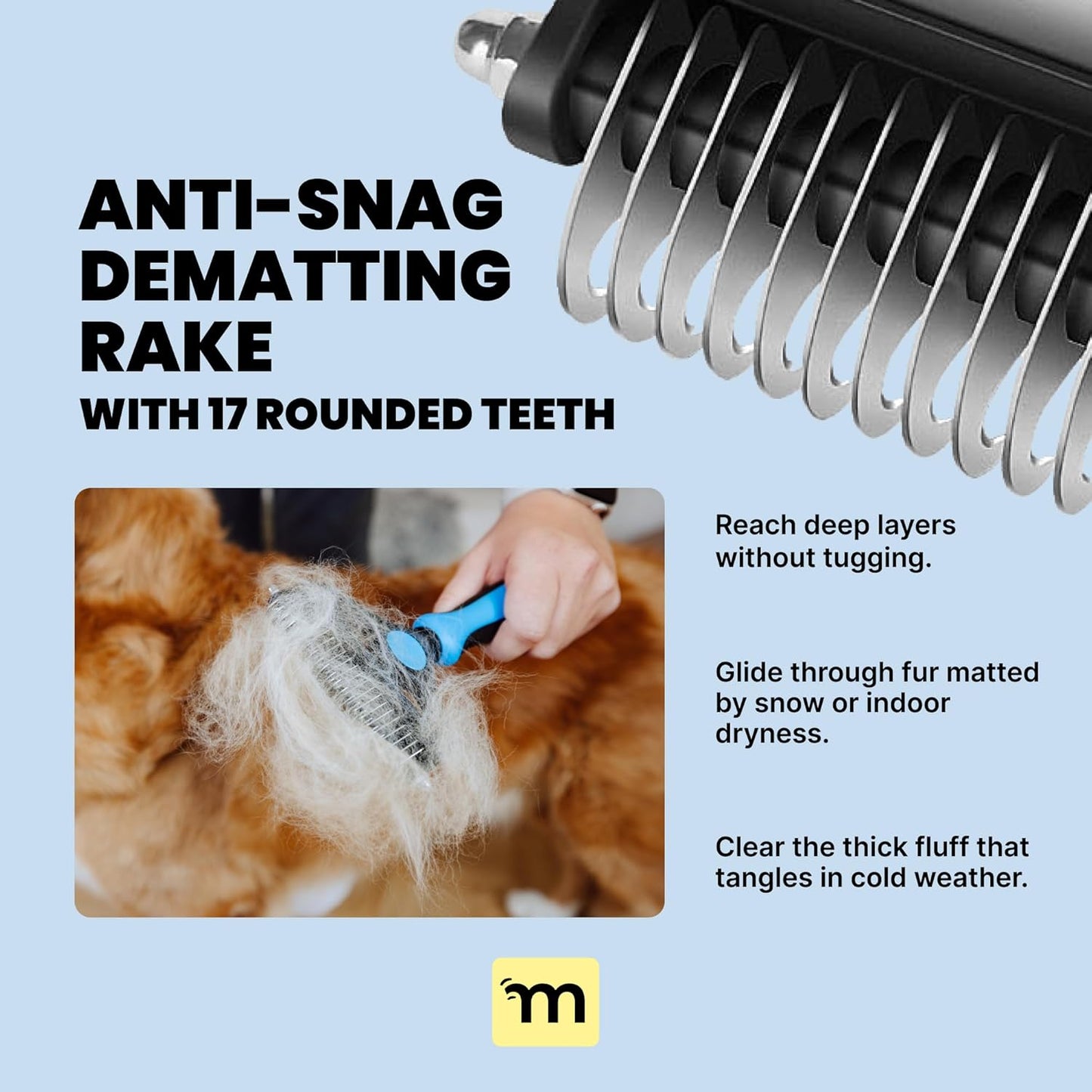 2-in-1 Dog Dematting & Deshedding Brush – Undercoat Rake for Medium to Large Double-Coated Dogs & Cats, Reduces Shedding Fast