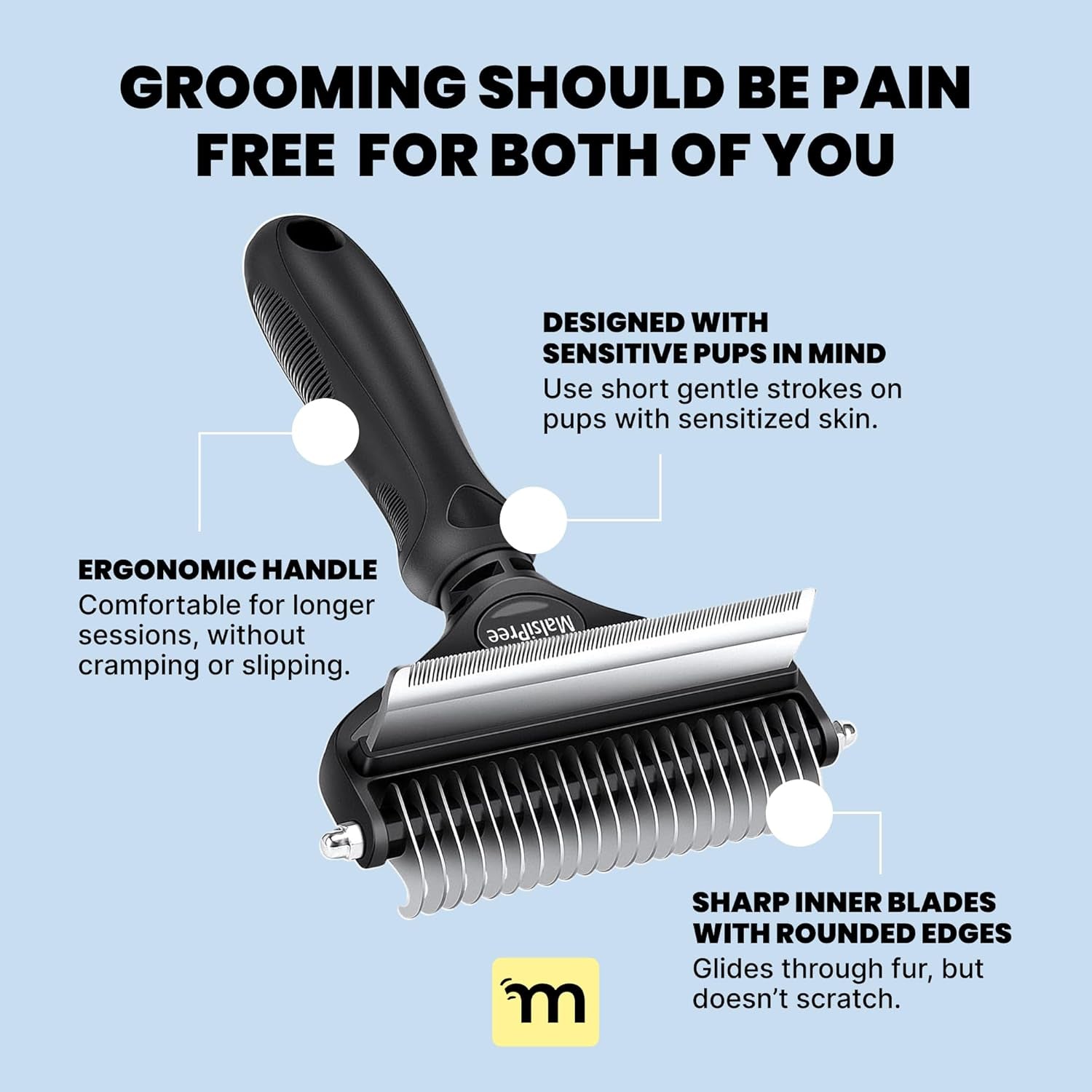 2-in-1 Dog Dematting & Deshedding Brush – Undercoat Rake for Medium to Large Double-Coated Dogs & Cats, Reduces Shedding Fast