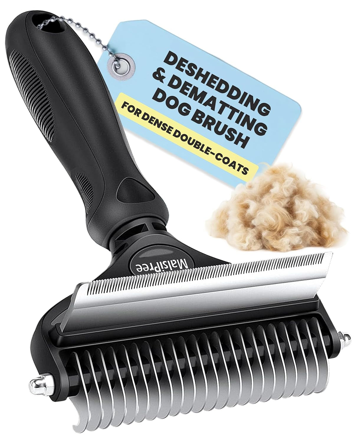 2-in-1 Dog Dematting & Deshedding Brush – Undercoat Rake for Medium to Large Double-Coated Dogs & Cats, Reduces Shedding Fast