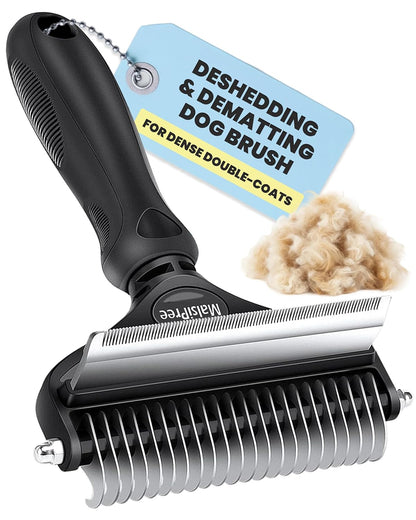 2-in-1 Dog Dematting & Deshedding Brush – Undercoat Rake for Medium to Large Double-Coated Dogs & Cats, Reduces Shedding Fast