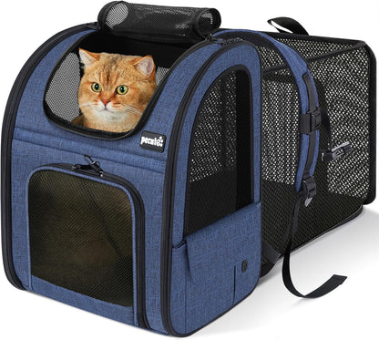 Expandable Cat & Small Dog Backpack Carrier – Breathable 4-Side Mesh, Hands-Free Travel Pack for Hiking & Camping, Fits Pets Up to 11 lbs