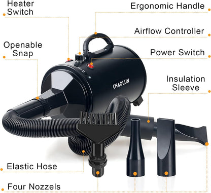 High-Velocity Dog Grooming Dryer – Professional Pet Hair Blow Dryer with Heater & Adjustable Speed, Fast Drying for All Coat Types