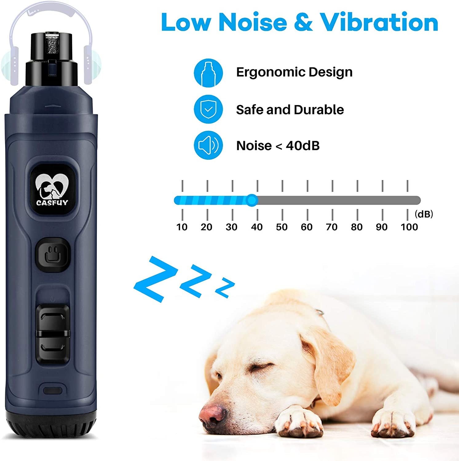 Quiet Electric Dog Nail Grinder – 2-Speed LED Pet Nail Trimmer for Painless Grooming, Safe for Small, Medium & Large Dogs and Cats