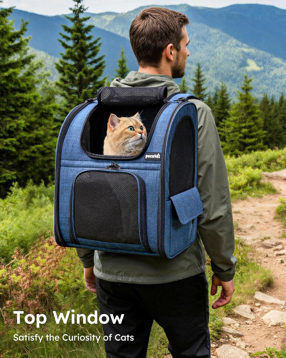 Expandable Cat & Small Dog Backpack Carrier – Breathable 4-Side Mesh, Hands-Free Travel Pack for Hiking & Camping, Fits Pets Up to 11 lbs