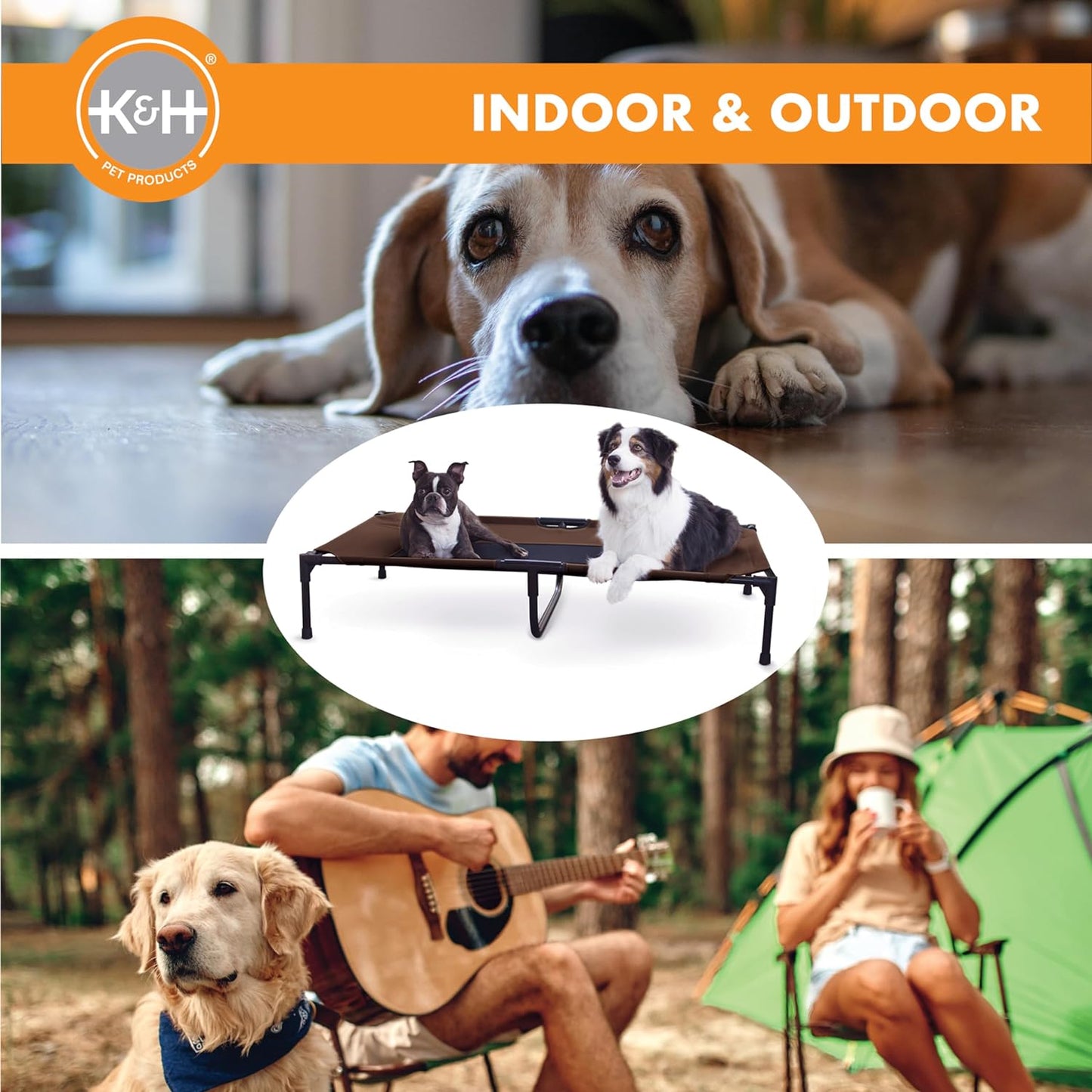 Elevated Cooling Dog Bed – Breathable Mesh Hammock Design, XL 50x32 Inch Raised Pet Bed for Large Dogs, Washable & Portable