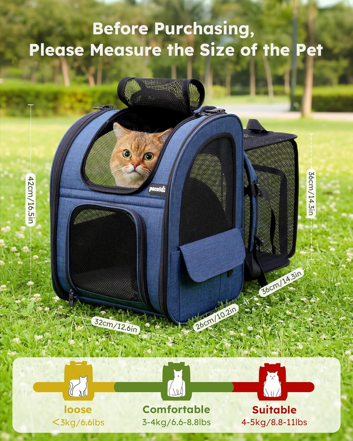 Expandable Cat & Small Dog Backpack Carrier – Breathable 4-Side Mesh, Hands-Free Travel Pack for Hiking & Camping, Fits Pets Up to 11 lbs
