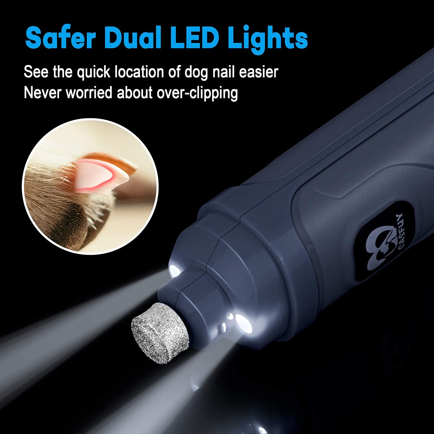 Quiet Electric Dog Nail Grinder – 2-Speed LED Pet Nail Trimmer for Painless Grooming, Safe for Small, Medium & Large Dogs and Cats