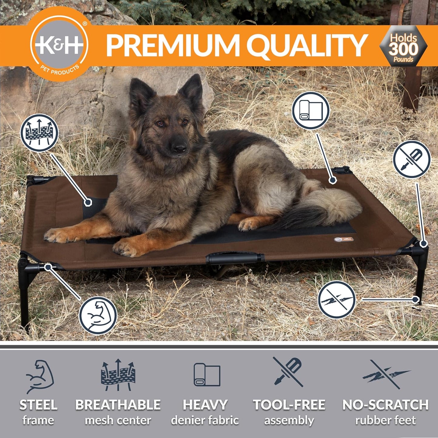 Elevated Cooling Dog Bed – Breathable Mesh Hammock Design, XL 50x32 Inch Raised Pet Bed for Large Dogs, Washable & Portable