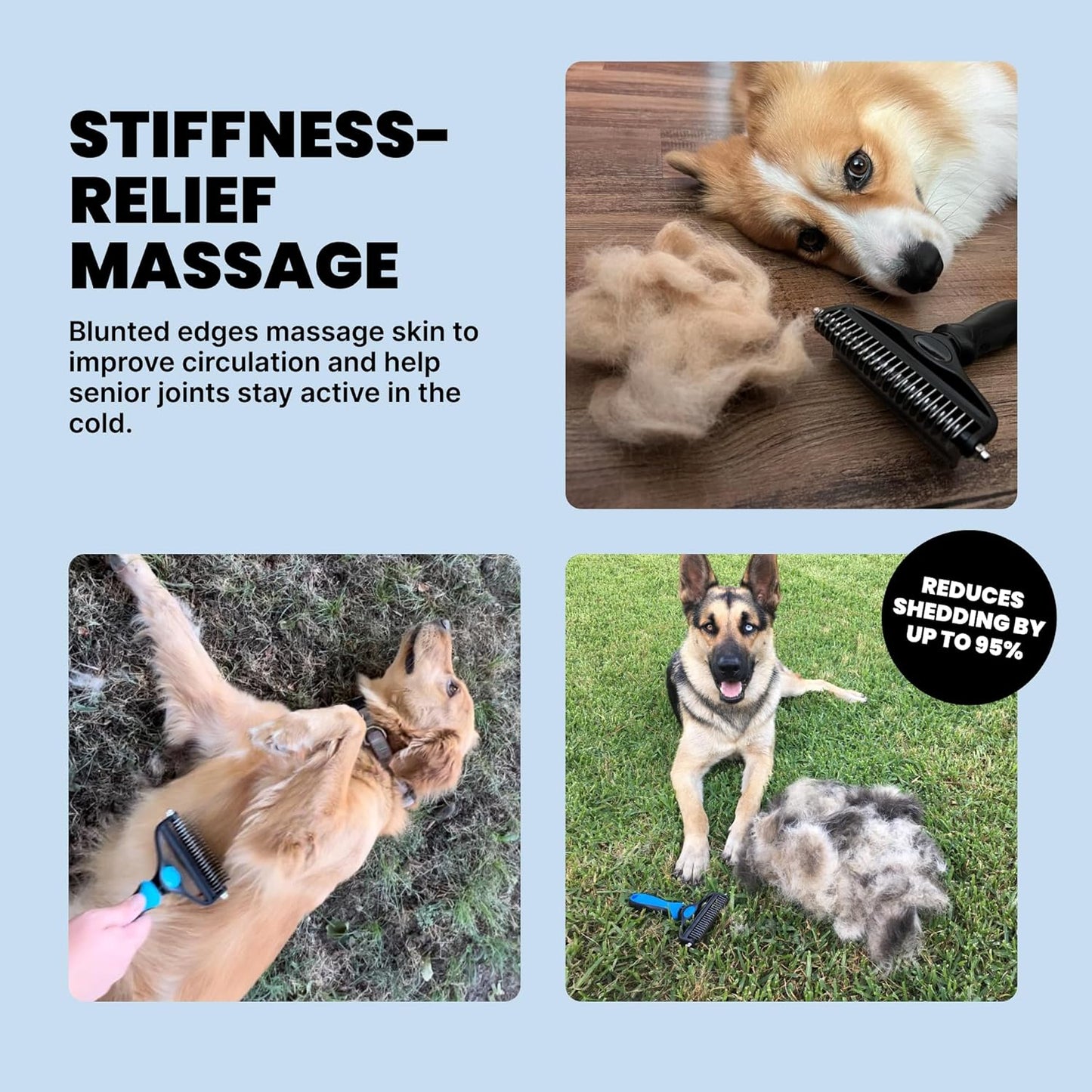 2-in-1 Dog Dematting & Deshedding Brush – Undercoat Rake for Medium to Large Double-Coated Dogs & Cats, Reduces Shedding Fast