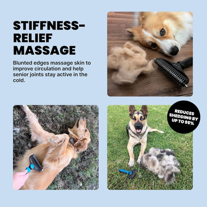 2-in-1 Dog Dematting & Deshedding Brush – Undercoat Rake for Medium to Large Double-Coated Dogs & Cats, Reduces Shedding Fast