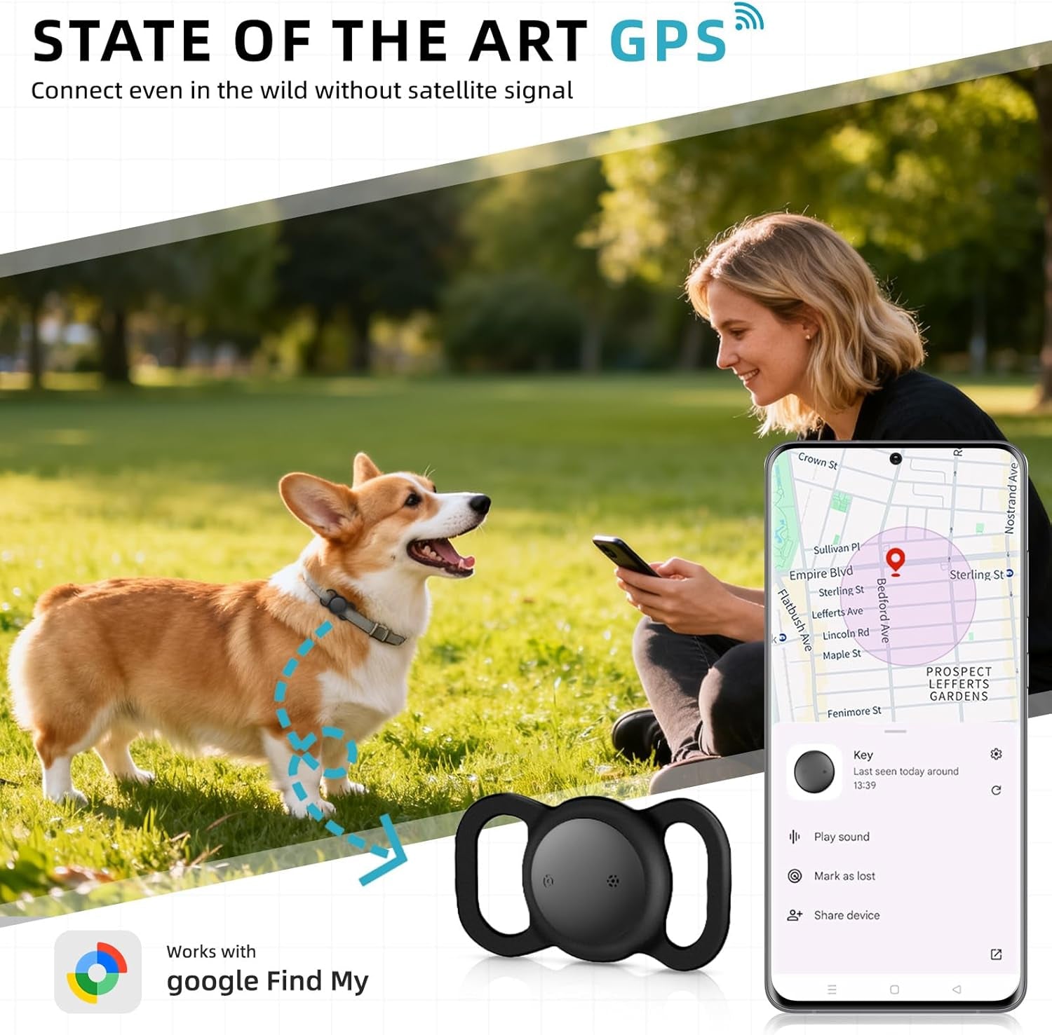 Android Google GPS Dog Collar, Mini Dog GPS Tracker, Smart Pet Activity Tracker, No Subscription, GPS Cat Collar Google Certified Finder, Anti-Lost, Finder Tag for Vehicles, Pets, Kids, Items 1 Pack
