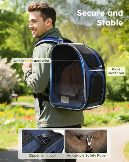 Expandable Cat & Small Dog Backpack Carrier – Breathable 4-Side Mesh, Hands-Free Travel Pack for Hiking & Camping, Fits Pets Up to 11 lbs