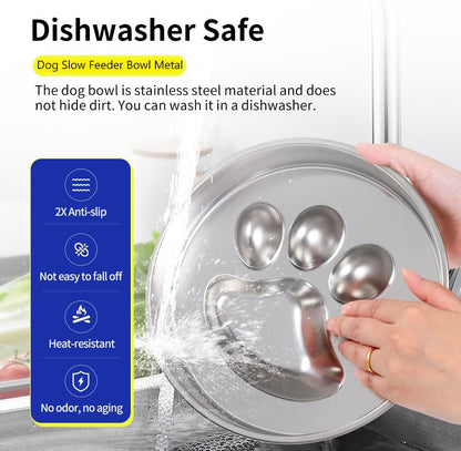 Slow Feeder Dog Bowls, 304 Stainless Steel Metal Slow Feeder Dog Bowl, Suction Cup anti Flip,2X Non-Slip,2-4 Cups, for Small & Medium Breed（Weighs 0.45 Pounds）