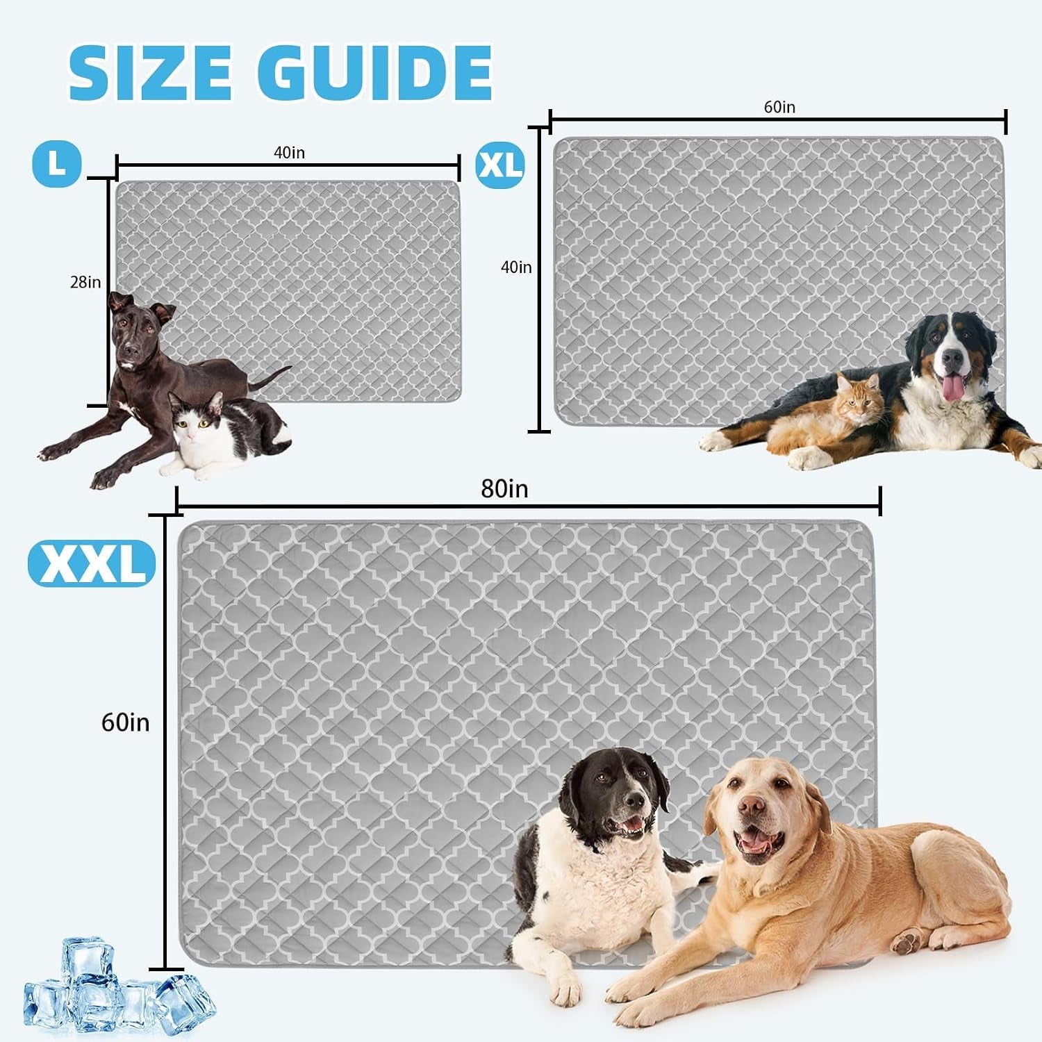 Dog Cooling Mat Pad for Medium Large Dogs, Cooling Blanket for Kennels Crate Floor, Dog Cat Summer Sleeping Bed Outside, Washable & Portable, Xx-Large 60"X80"