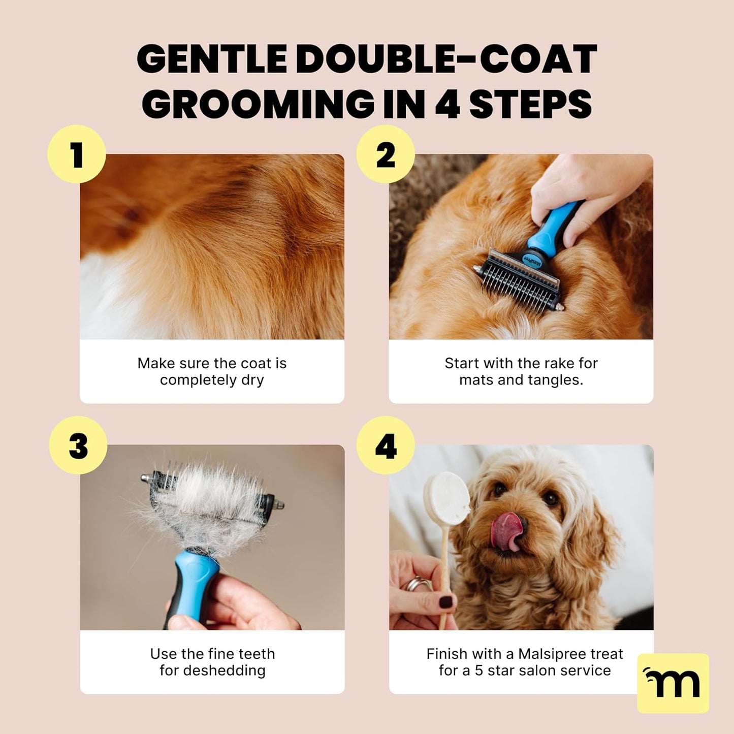 2-in-1 Dog Dematting & Deshedding Brush – Undercoat Rake for Medium to Large Double-Coated Dogs & Cats, Reduces Shedding Fast