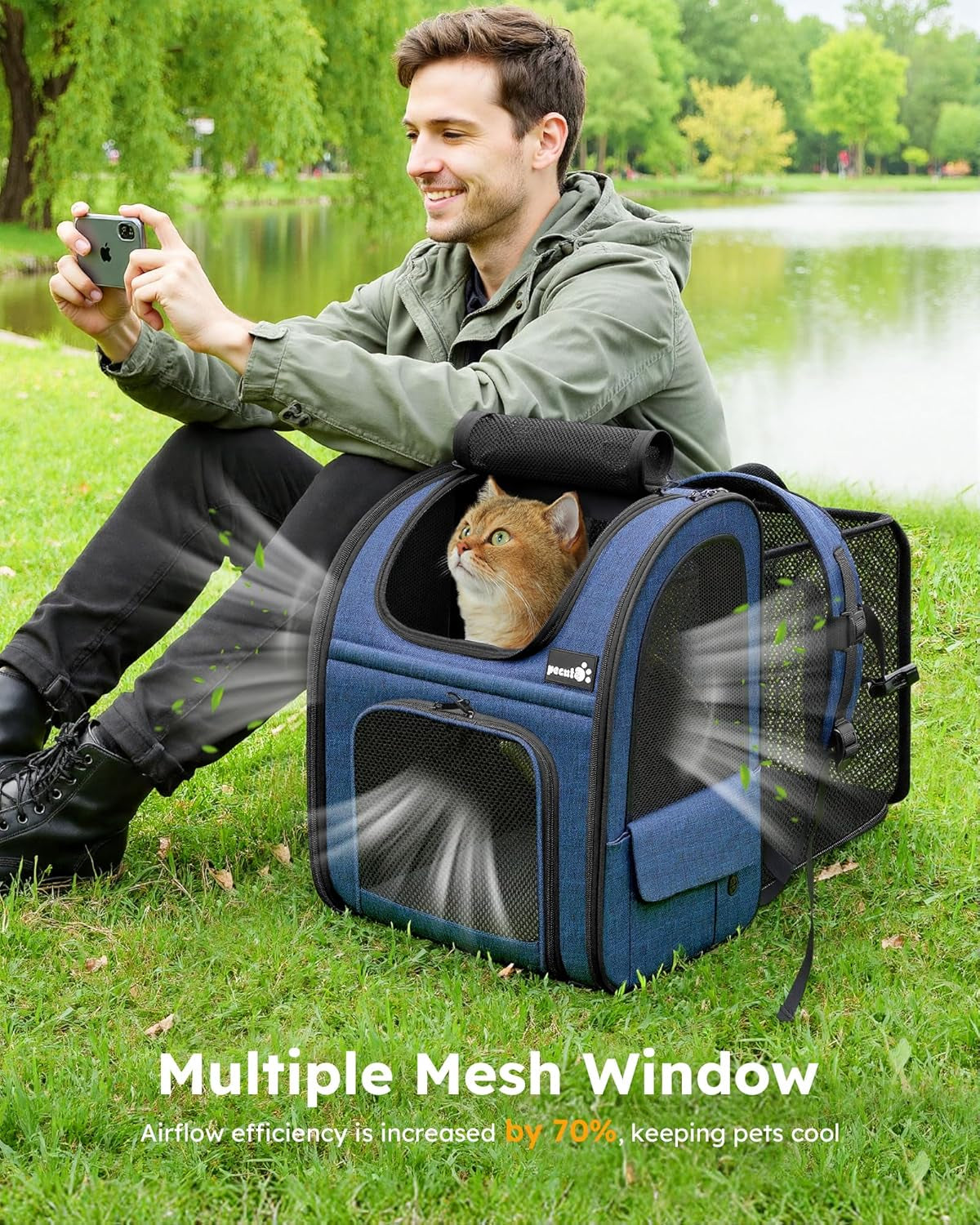 Expandable Cat & Small Dog Backpack Carrier – Breathable 4-Side Mesh, Hands-Free Travel Pack for Hiking & Camping, Fits Pets Up to 11 lbs