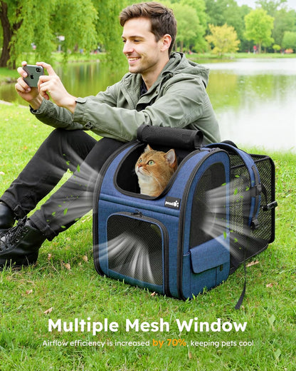 Expandable Cat & Small Dog Backpack Carrier – Breathable 4-Side Mesh, Hands-Free Travel Pack for Hiking & Camping, Fits Pets Up to 11 lbs